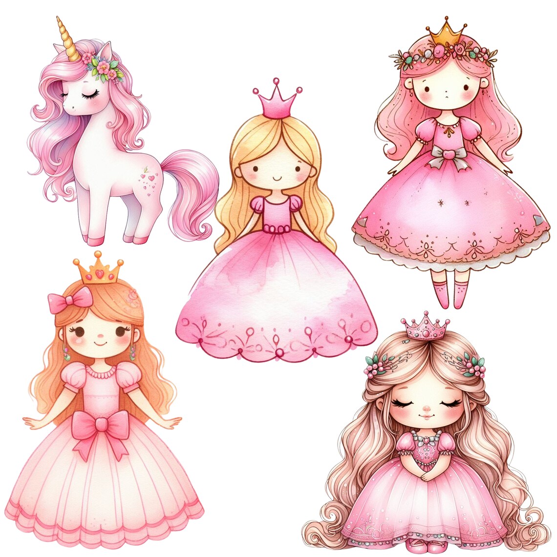 Pink Princess Clipart Bundle: Watercolor Fairytale Kingdom (PNG) - Etsy