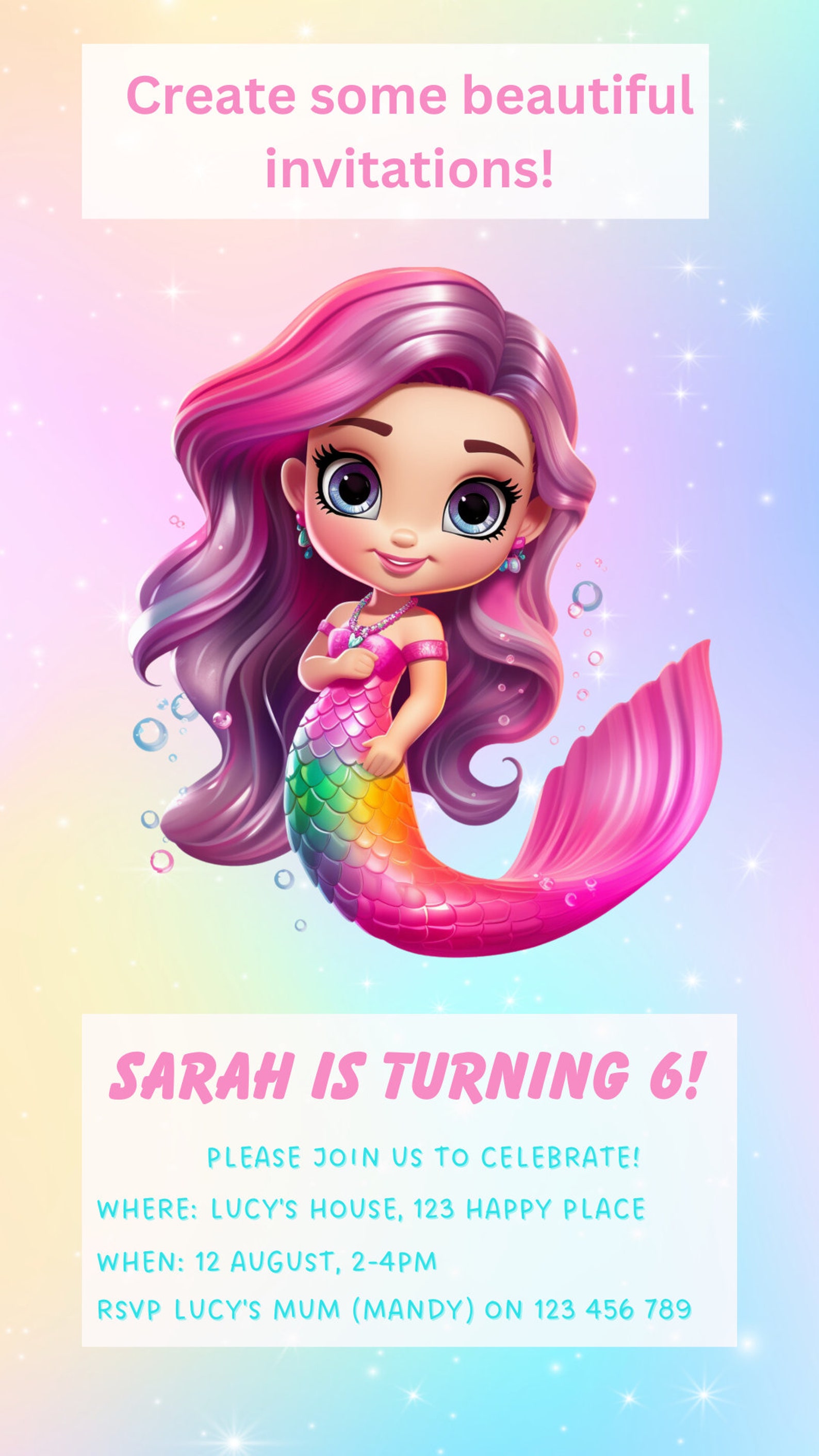 Mermaid, Cute Rainbow Pink Mermaid Clipart PNG, Under the Sea Instant Download Transparency ...