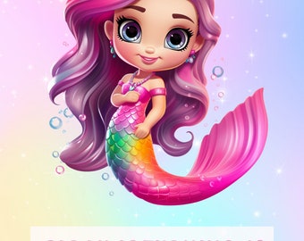 人魚、かわいい虹色のピンクの人魚のクリップアート PNG、海の下の即時