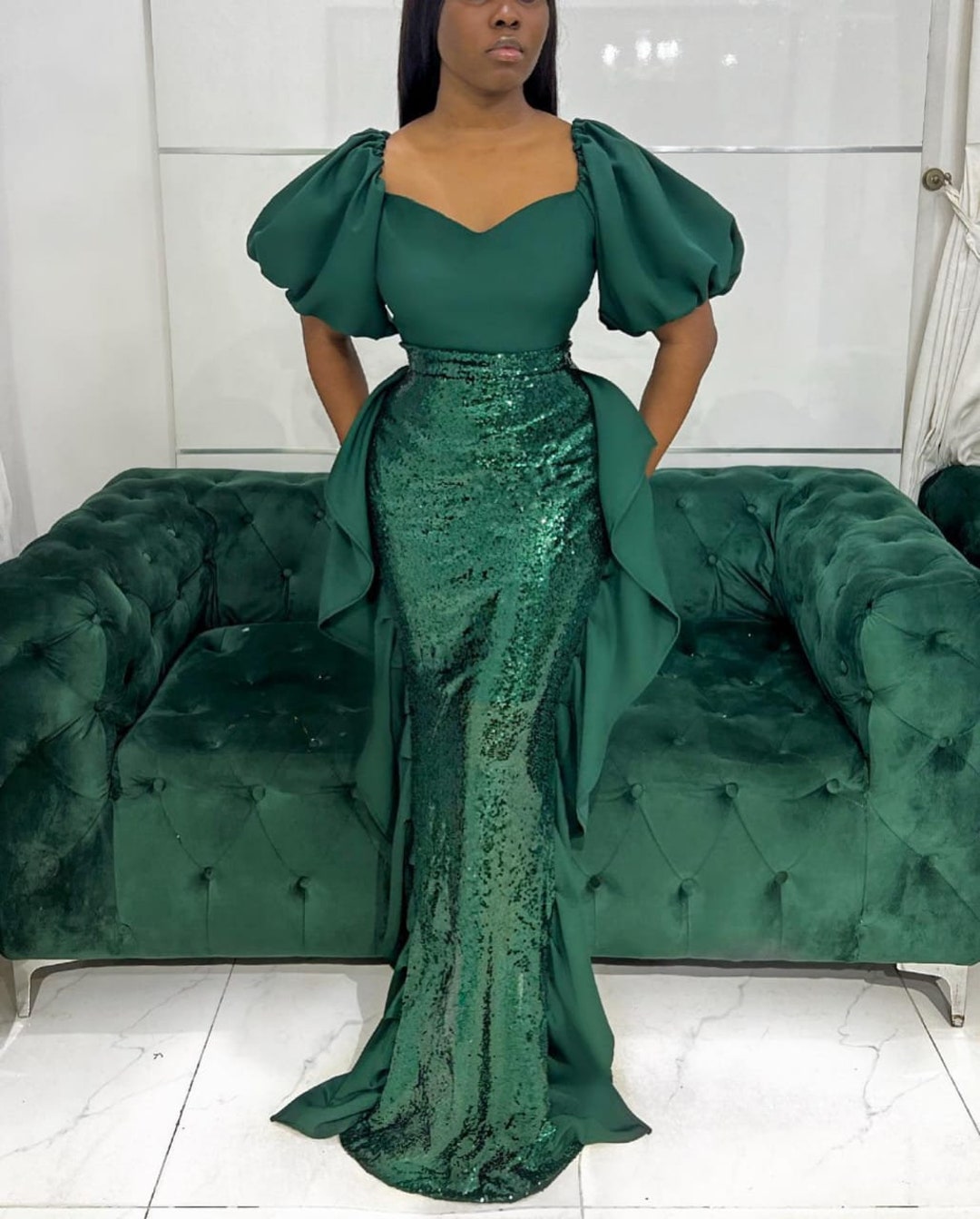 Emerald Green Dinner Lace Asoebi Dinner Dress Green Prom Etsy