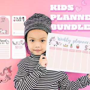 Kids Planner Bundle, Unicorn Weekly Planner, Homeschool Planner, Kids Schedule, 7 Pages of Children&#39;s Activity Drawings, Digital Download