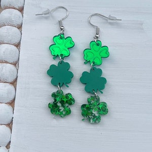 St Patrick's Day Lucky Shamrocks Acrylic Resin Earrings