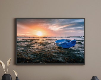 Photograph of a boat at low tide, Brittany - High quality printing | Photo Image Poster Poster Wall Decoration