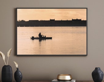 Photograph of a fisherman on his small boat in Brittany. High quality printing. Photo Image Poster Poster Wall Decoration