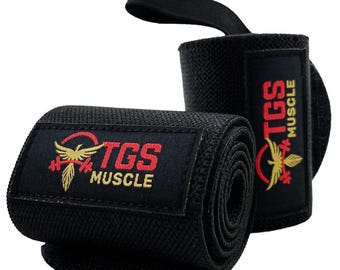Muñequeras de levantamiento de pesas TGS Muscle de 61 cm (24") de The Gain Squad: soporte ajustable para levantamiento de potencia, CrossFit y entrenamiento de fuerza.