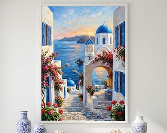 Santorini Wall Art Print | Greek Island Coastal Decor | Mediterranean Travel Artwork