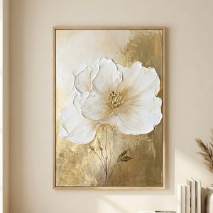 Textured Gold Wall Art | Neutral Luxury Floral Decor Print