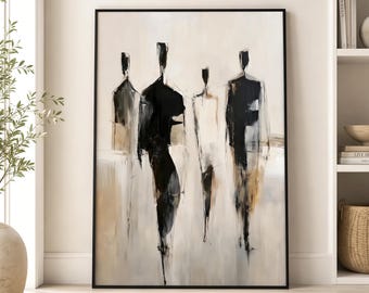 Figurative Wall Art | Abstract People Painting | Modern Neutral Art | Black Beige Printable Decor