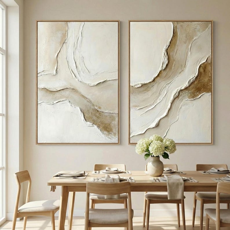 2 Piece Wall Art Set | Neutral Textured Abstract Prints | Beige ...
