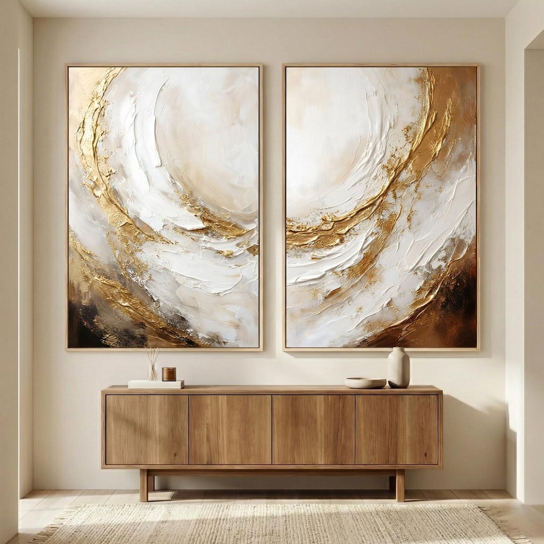 Abstract Art Set of 2 | Neutral Beige Gold Textured Prints for Modern ...
