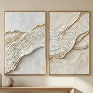 Set med 2 väggkonsttryck | Neutrala texturerade abstrakta tryck | Minimalistisk beige modern inredning