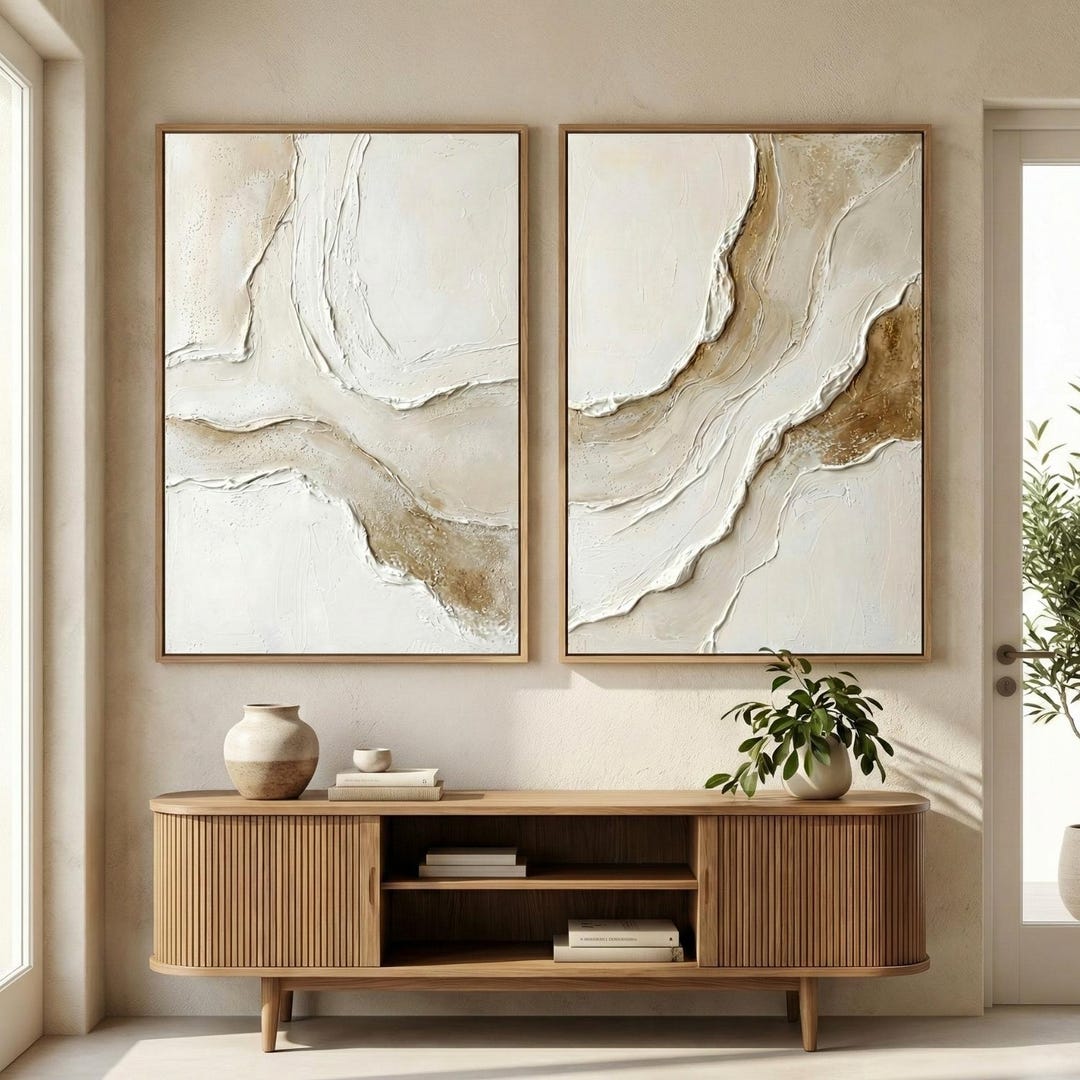 2 Piece Wall Art Set | Neutral Textured Abstract Prints | Beige ...