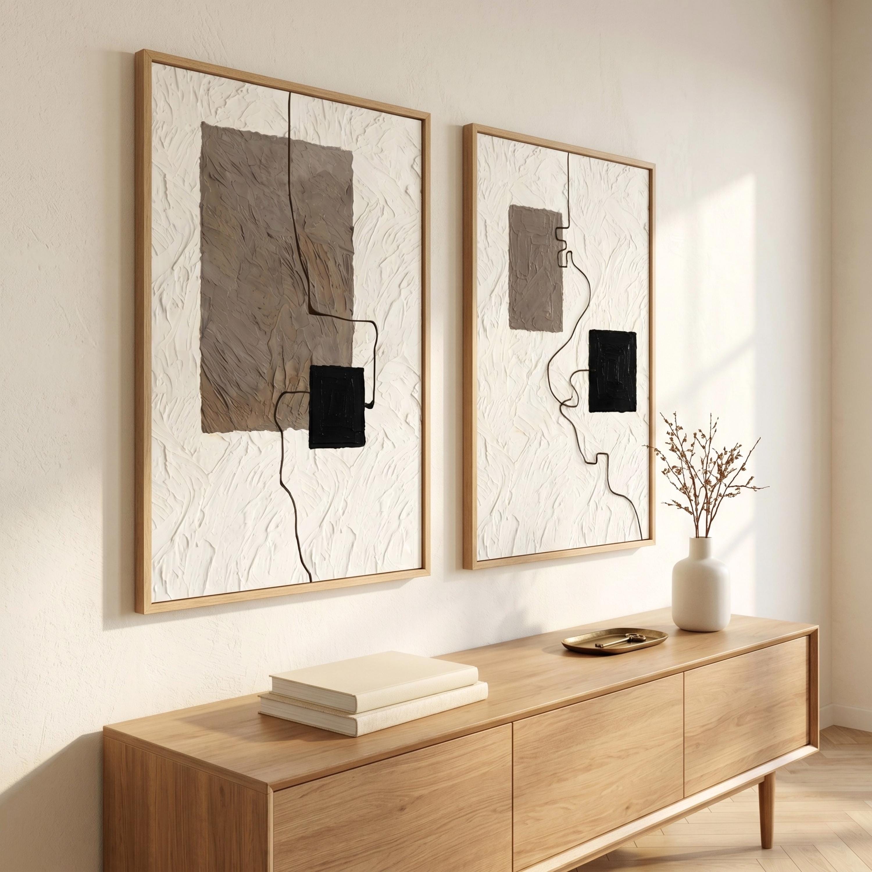 Minimalist Wall Art Set | Neutral Textured Abstract Prints | Set of 2 ...