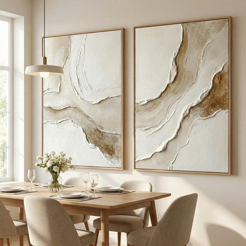 2 Piece Wall Art Set | Neutral Textured Abstract Prints | Beige ...