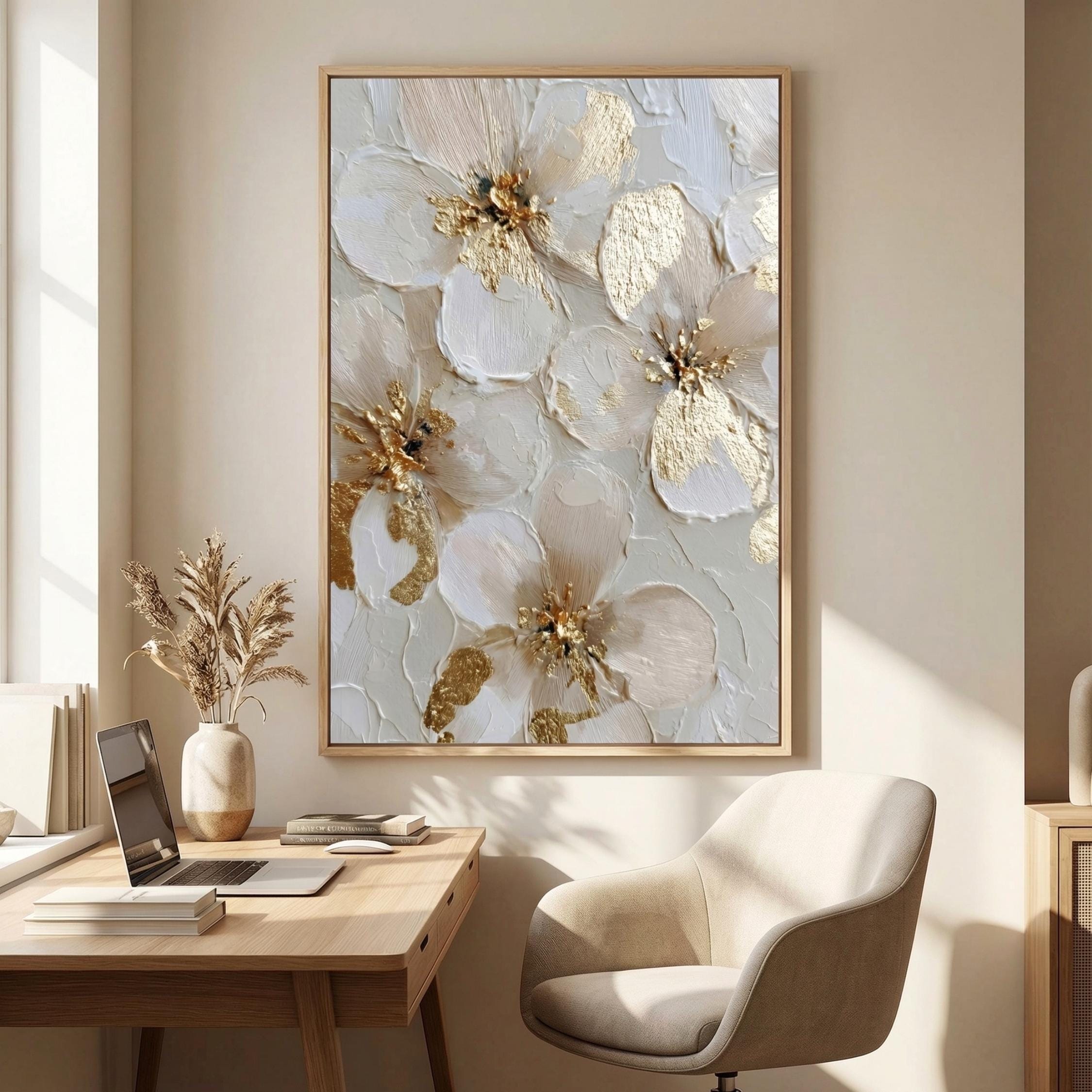 Textured Floral Wall Art | Gold Flower Painting | Neutral Luxury Flower ...