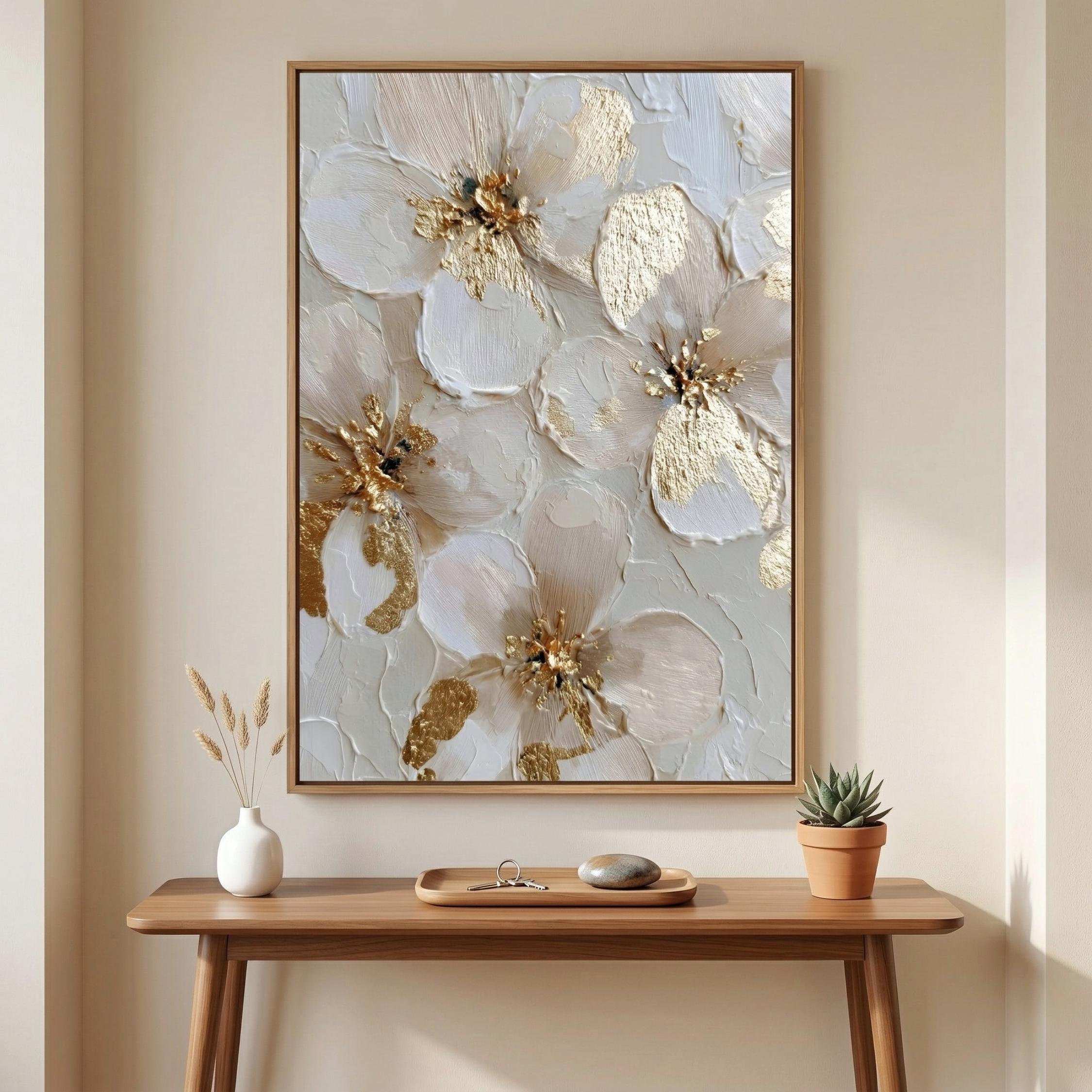 Textured Floral Wall Art | Gold Flower Painting | Neutral Luxury Flower ...