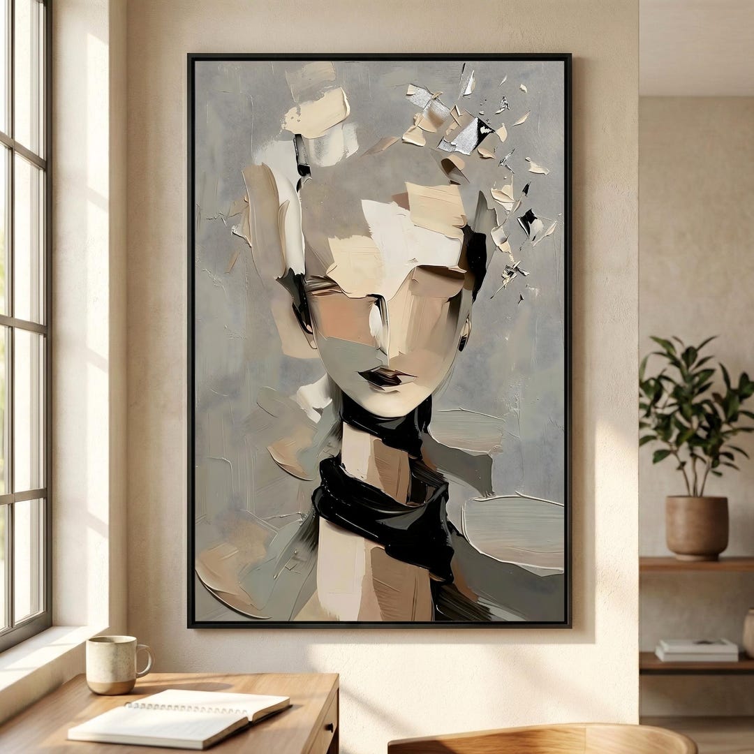Abstract Portrait Wall Art | Textured Neutral Face Print | Minimalist ...