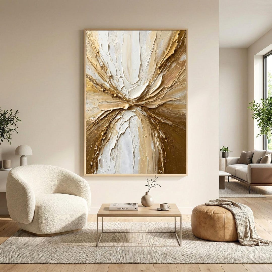 Beige Gold Wall Art | Textured Plaster Abstract Print | Luxury Neutral ...