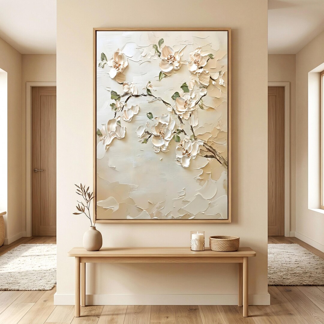 3D Flower Wall Art | Neutral Plaster Floral Decor | Textured Beige ...
