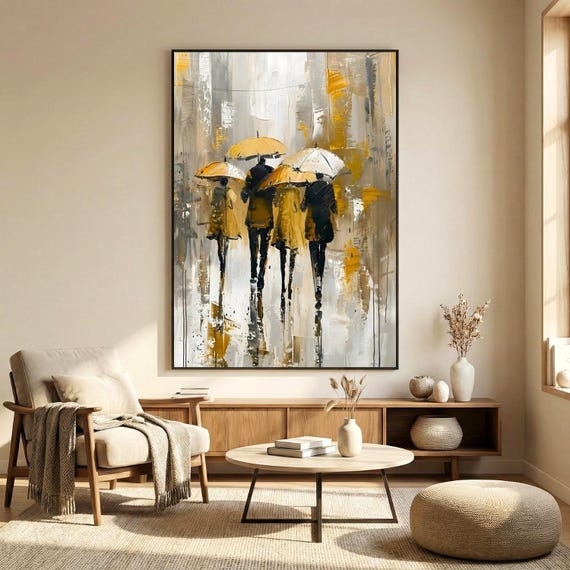 Umbrella Wall Art | Abstract Rain Painting | Modern Figurative Print