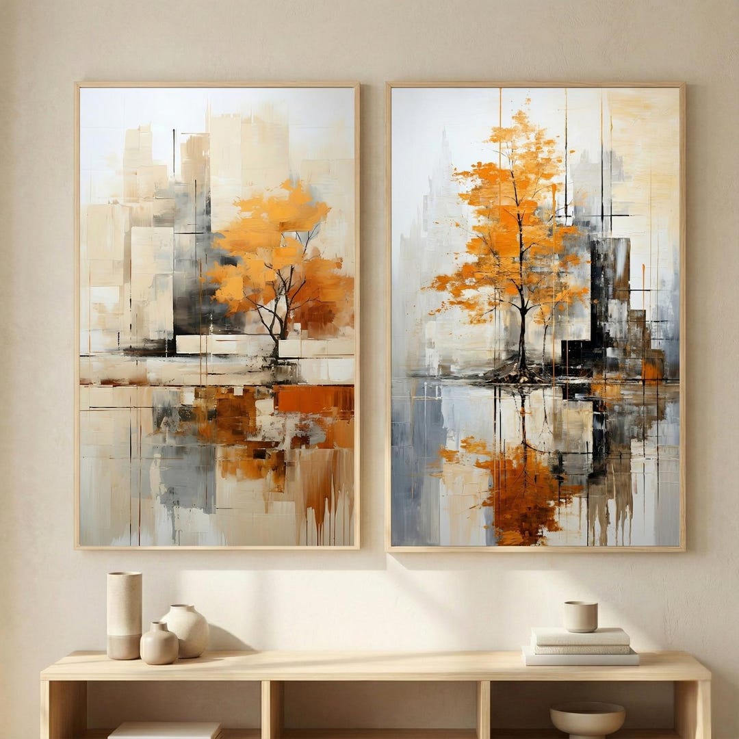 Neutral Abstract Wall Art Set of 2 | Modern Beige Cityscape Prints - Etsy