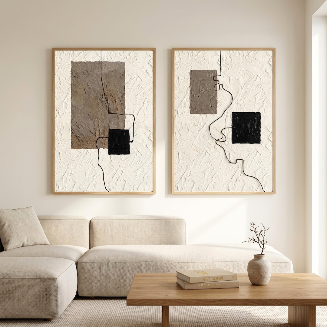 Minimalist Wall Art Set | Neutral Textured Abstract Prints | Set of 2 ...