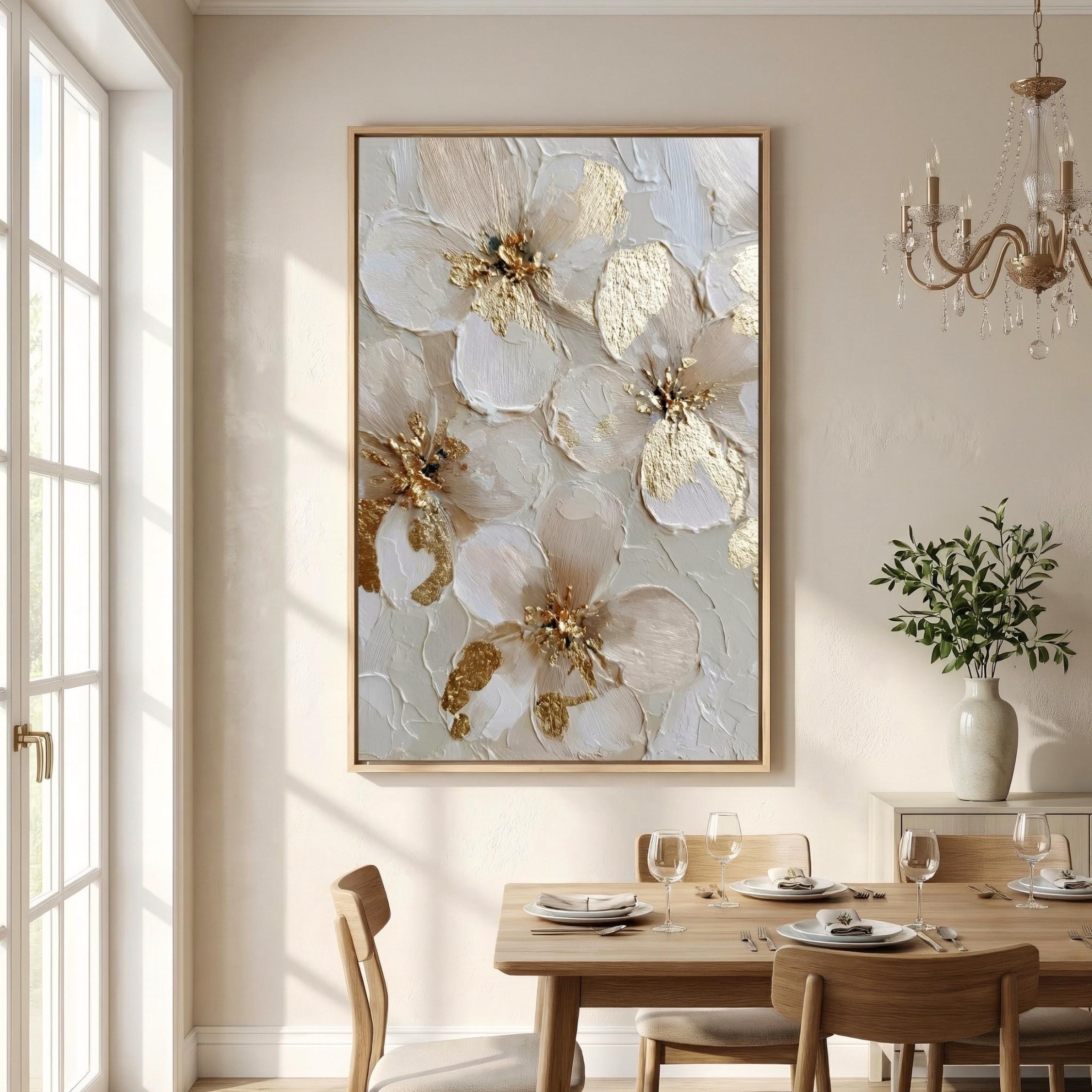 Textured Floral Wall Art | Gold Flower Painting | Neutral Luxury Flower ...
