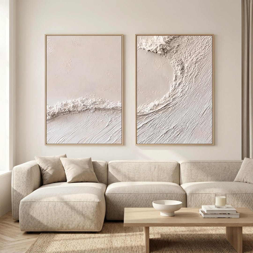 Wabi Sabi Wall Art Set | White Plaster Texture | Neutral Abstract ...