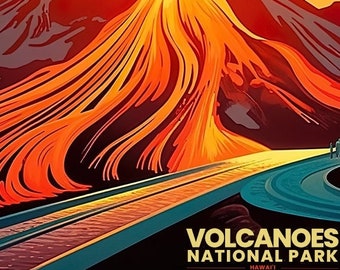 Impresión digital del Parque Nacional de los Volcanes de ejecución limitada, Isla Grande de Hawái, Descarga instantánea de PDF, Impresión de lienzo de alta calidad opcional