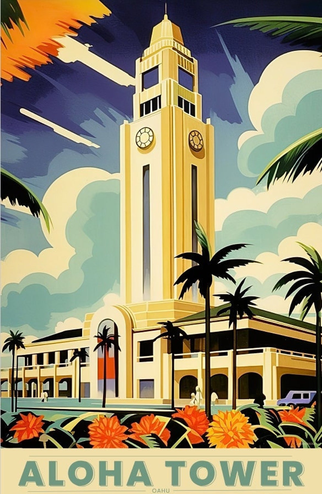 Aloha Tower Digital Print, Honolulu Landmark, Oahu Island, Instant PDF ...