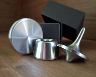 Stainless Steel Spinning Top Set – CNC Machined Top, Coin and Holder