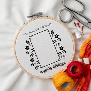 Instax Mini Polaroid frame embroidery pattern, floral picture frame hand embroidery design, digital PDF pattern, DIY gift