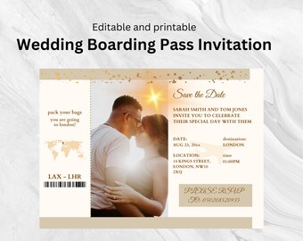 Boarding Pass Wedding Invitation Template | Boarding Pass Wedding | Boarding Pass Wedding Save The Date | Passport Invitation For Wedding