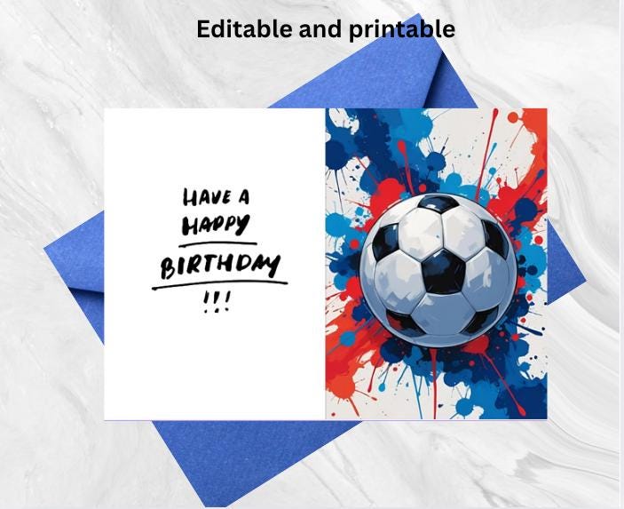 WBdesignz Biglietto Auguri Compleanno Calcio Con Busta - Pallone E Scritta Happy Birthday - Formato 125x125 Mm - Carta 300g/m² - 3