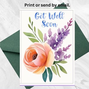 Get Well Soon Card | Watercolour Flower Clipart | Flower Get Well Soon Card | Editable Digital Download | AI Art Printable Card
