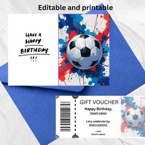 Editable Football Birthday Card with Gift Voucher | Printable Kids Football Card | Personalised Football Activity Card | Kids Editable Card