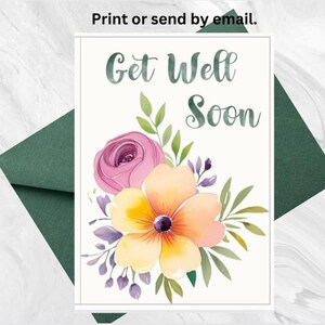 Get Well Soon Card | Watercolour Flower Clipart | Flower Get Well Soon Card | Editable Digital Download | AI Art Printable Card