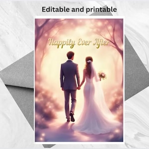 Happily Ever After Wedding Card | Dreamy Bride & Groom Printable | Editable Digital Download | Romantic card | Wedding Card |Mr and Mrs Card