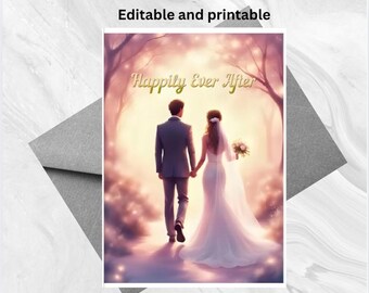 Carte de vœux pour un mariage heureux pour toujours | Les mariés de rêve à imprimer | Téléchargement numérique modifiable | Carte romantique | Carte de mariage | Mr et Mme Card