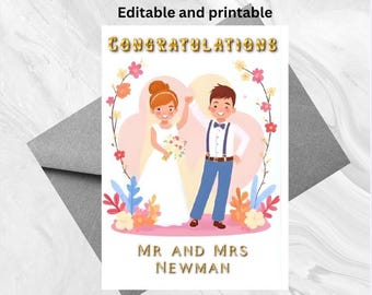 Bewerkbare trouwkaart bruid bruidegom | Gefeliciteerd kaart | Direct downloaden | Afdrukbare boho-bruiloft | Trouwkaart | Digitale trouwkaart