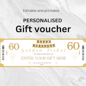 Custom Birthday Voucher | Surprise Birthday Gift | Couples Voucher | Gold Voucher | Foil Ticket | Editable Gift Coupon | Personalised Gift
