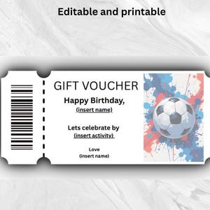 Editable Football Soccer Gift Voucher | Sports Theme Coupon Template | Printable Reward Card | Instant Download | Birthday Gift Voucher