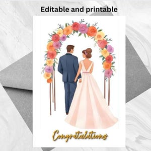 Editable Wedding Card Bride Groom | Watercolor Congrats Card | Instant Download | Boho Wedding Printable | Wedding Card | Congratulations
