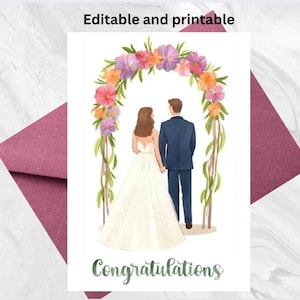 Editable Wedding Card Bride Groom | Watercolor Congrats Card | Instant Download | Boho Wedding Printable | Wedding Card | Congratulations
