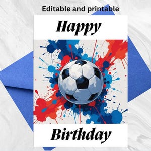 Editable Football Soccer Birthday Card | Instant Download | Printable Sports card | Boys Birthday Card | Football Soccer Birthday Card
