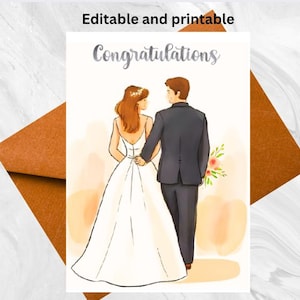 Editable Wedding Card Bride Groom | Watercolor Congrats Card | Instant Download | Boho Wedding Printable | Wedding Card | Congratulations