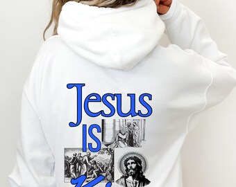 Jesús es el Rey Regalo de Bautismo para Adolescentes Sudadera con Capucha Jesús es el Rey Sudadera Vintage Jesús es el Rey, Sudadera Cristiana, Sudadera con Capucha Jesús