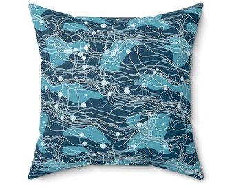 Almohada azul y estuche Minimalista Line Art