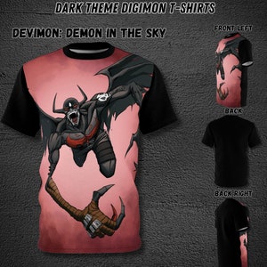 Devimon's: Demon in the Sky, maglietta ispirata a Digimon a tema oscuro. Maglietta Digimon, camicia Digimon, camicie Digimon unisex. Camicia Devimone