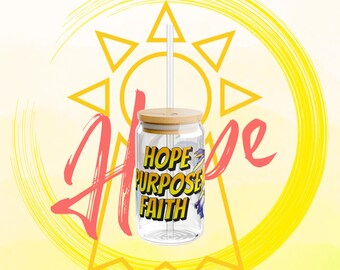 Digimon Crest of Hope 16oz Glass cup, Patamon & Angemon Inspiring Hope, Purpose, Faith, Inspirational Glass Cup, motivational Anime Fan Gift